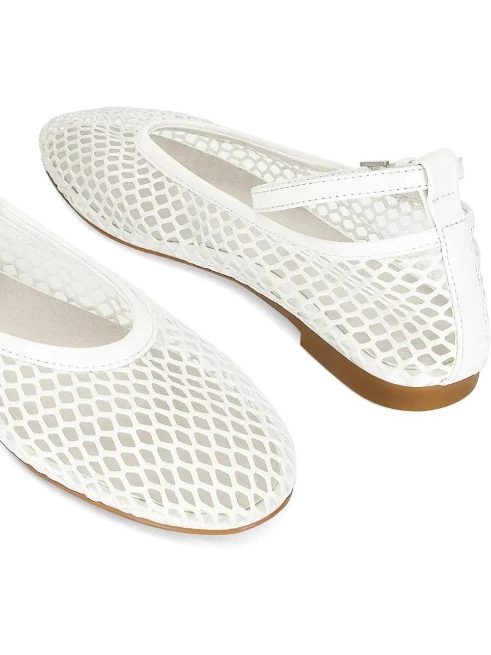 Women's White Mesh Ballet Flats Round Toe Buckle Strap Comfy Casual Shoes